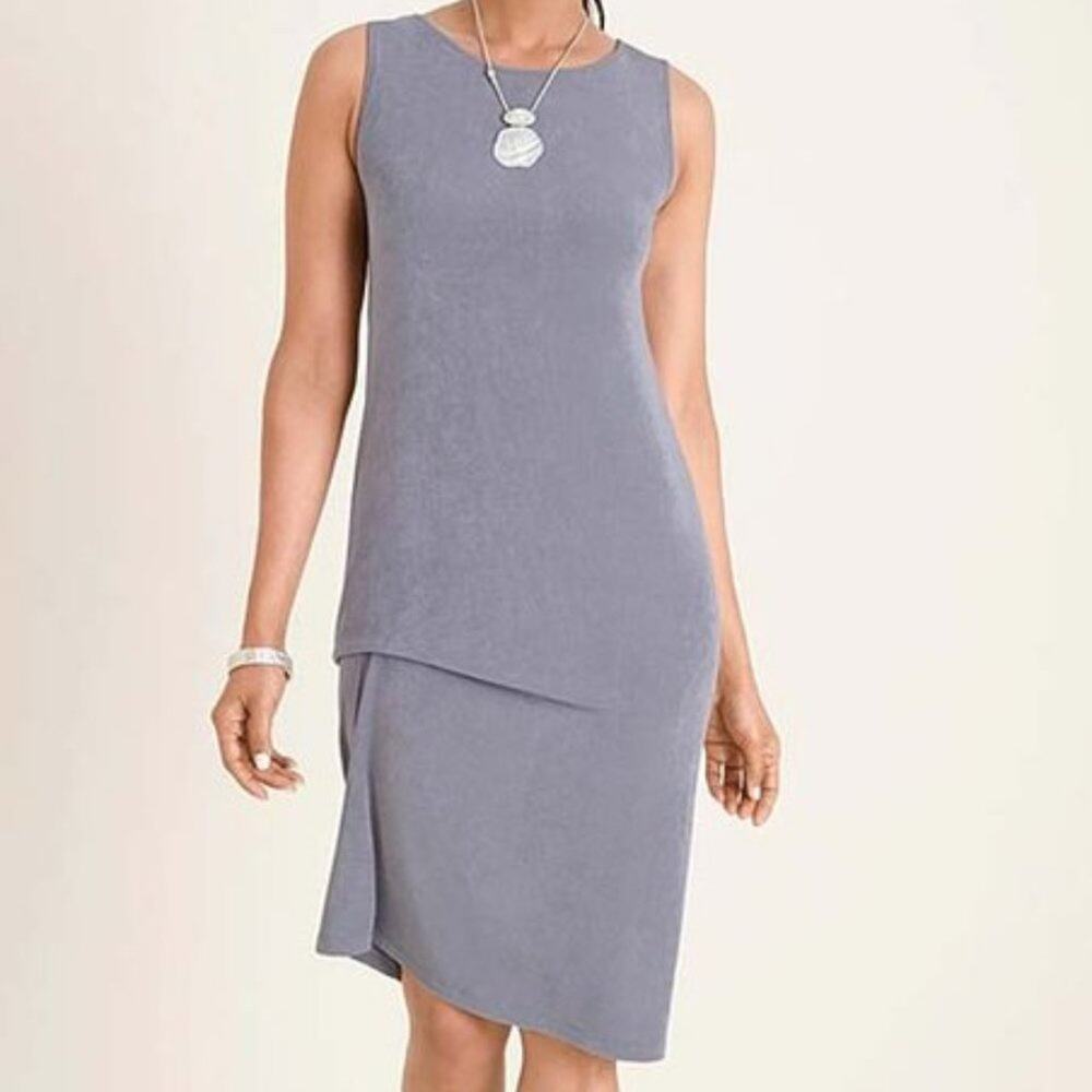 CHICO'S carbon drape front sleeveless wrinkle free travel knee length dress